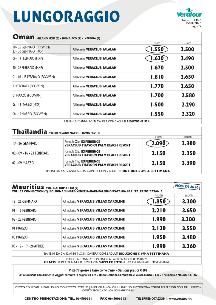 OMAN - THAILANDIA E MAURITIUS - VERATOUR